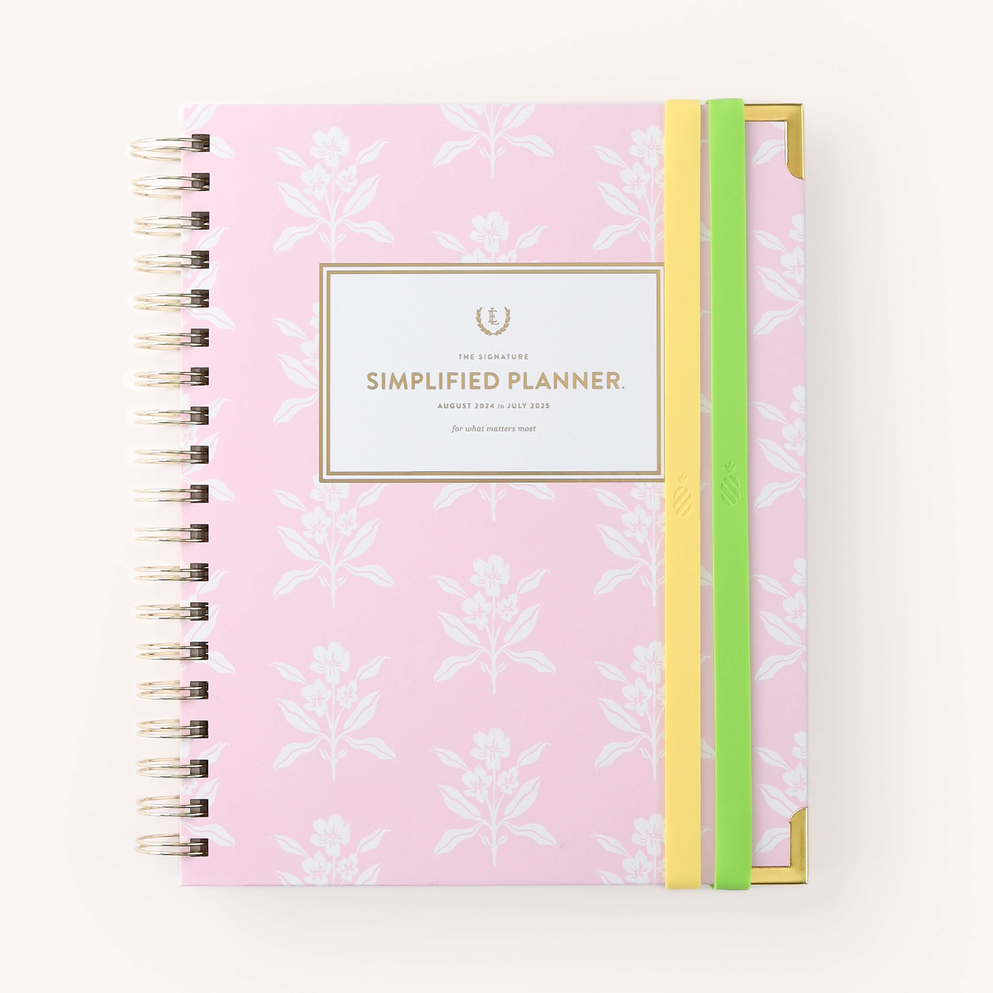 Chartreuse and Yellow Stretchy Bands used to securely close a Simplified Planner.