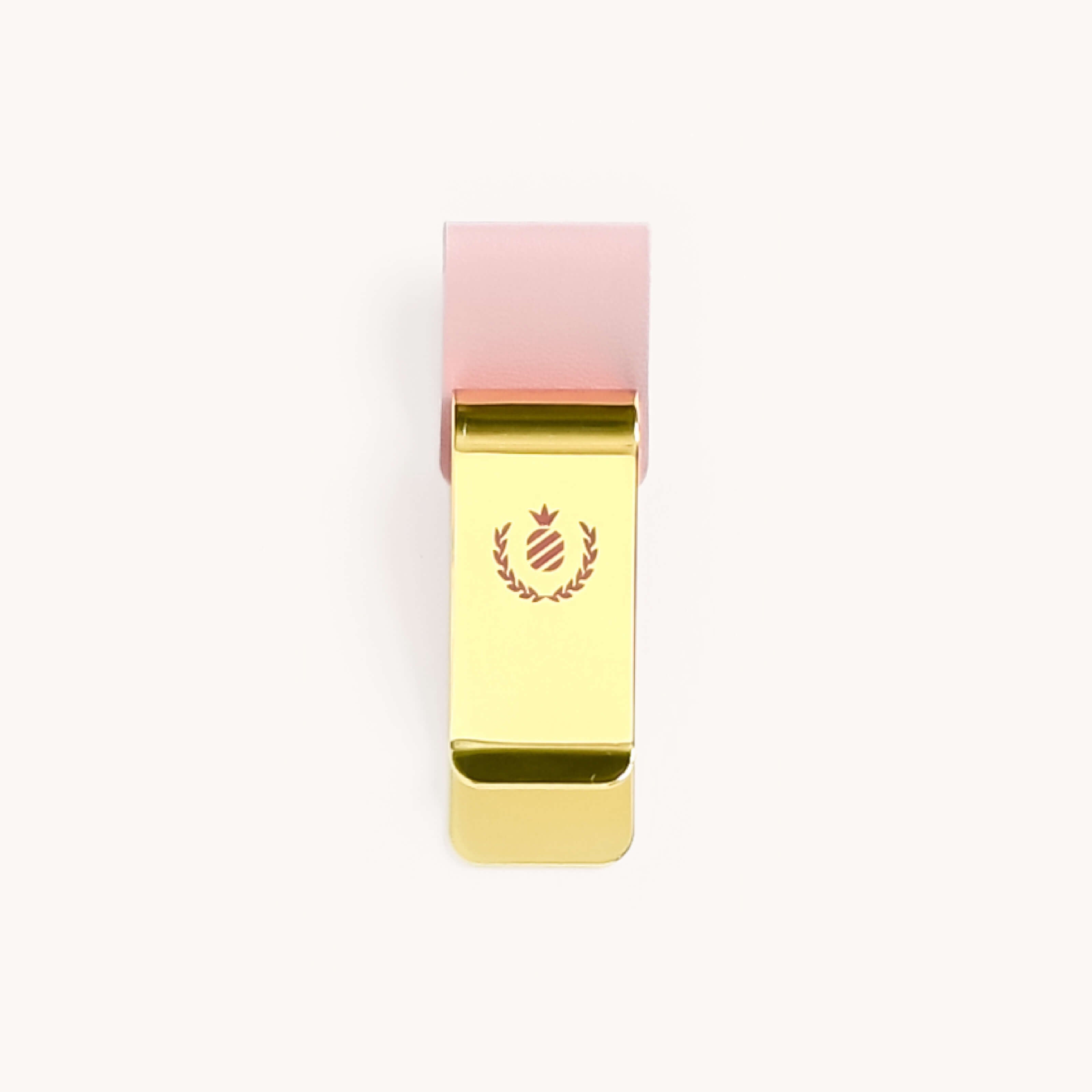 Simplified by Emily Ley | Pen Clip in Blush featuring a brass metal clip with a blush leatherette band.