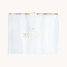 2024-2025 Horizontal Wall Calendar by Emily Ley featuring the Carolina pinstripe design with gold foil details and gold wire-o binding