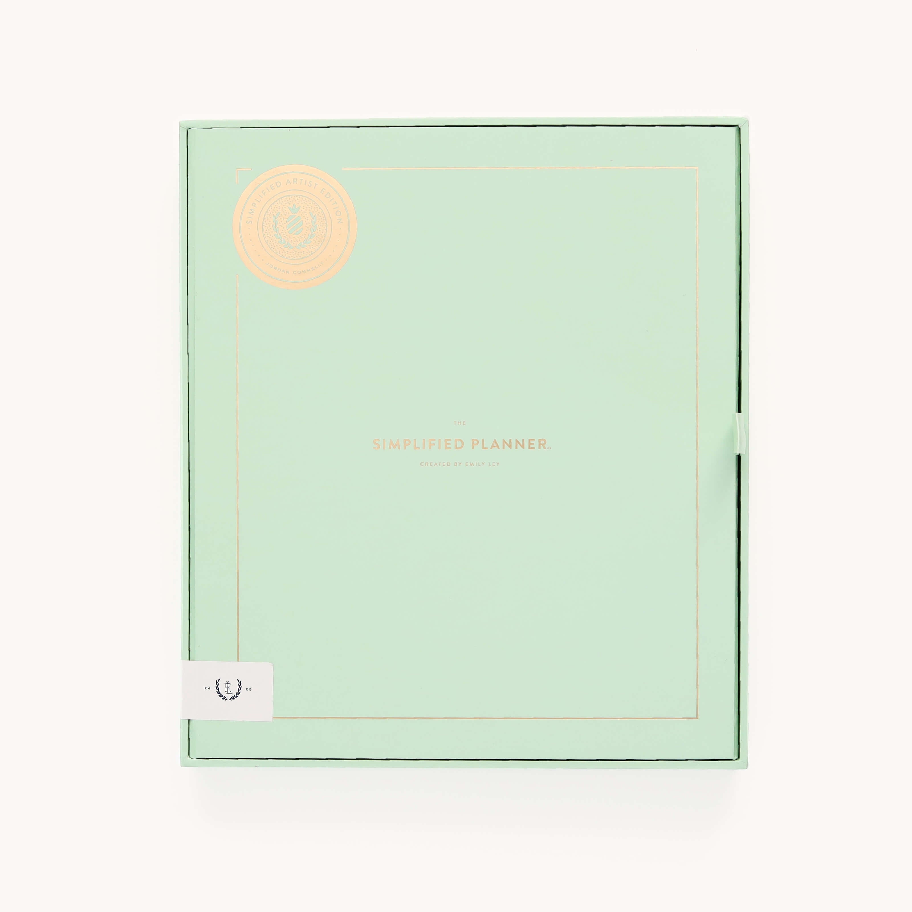 Limited-edition light green Artist Edition keepsake box for the 2024-2025 Academic Year Weekly Simplified Planner by Emily Ley featuring in the Beaufort Birdies cover design.