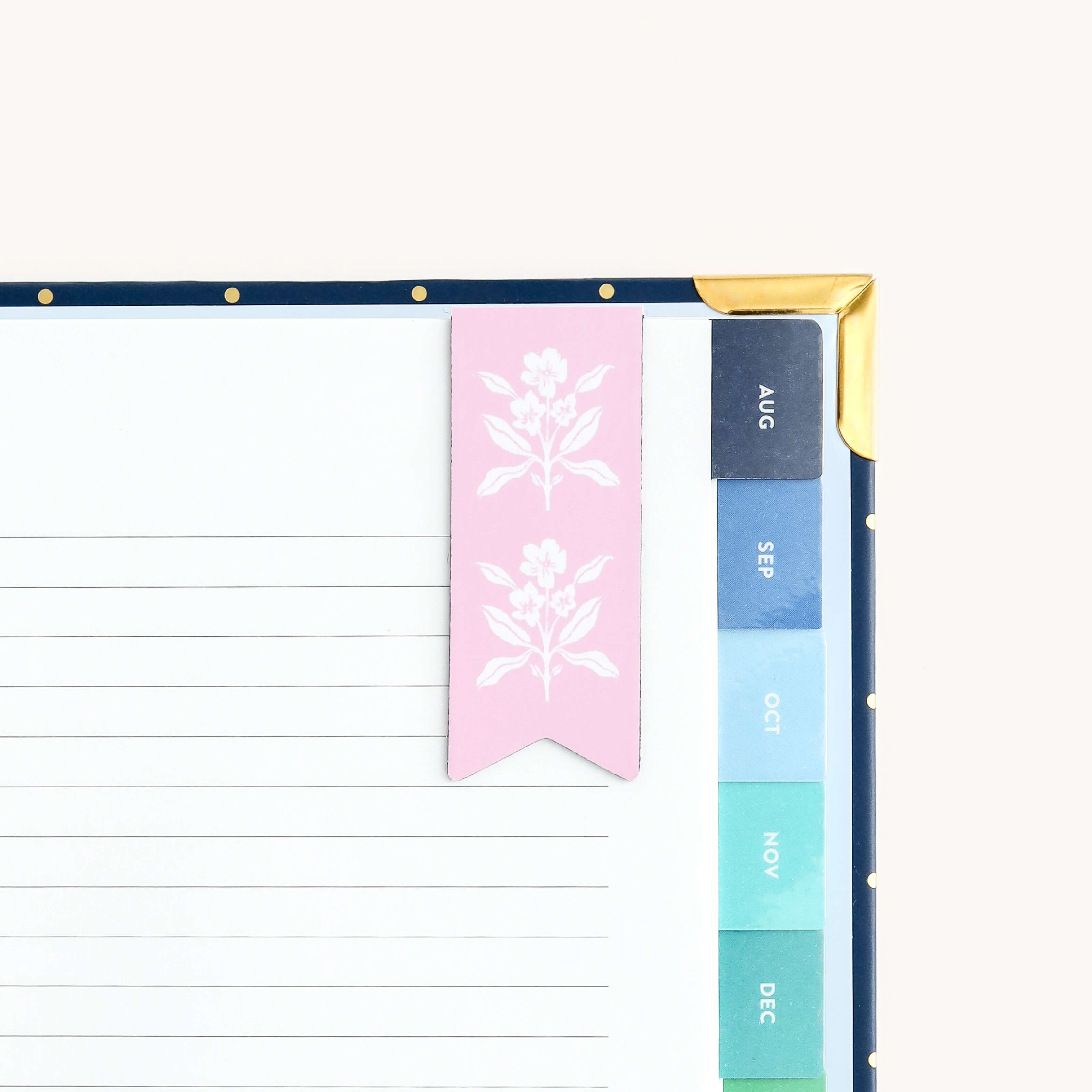 Simplified by Emily Ley | Magnetic Blush Block page marker attached to a Planner page. 