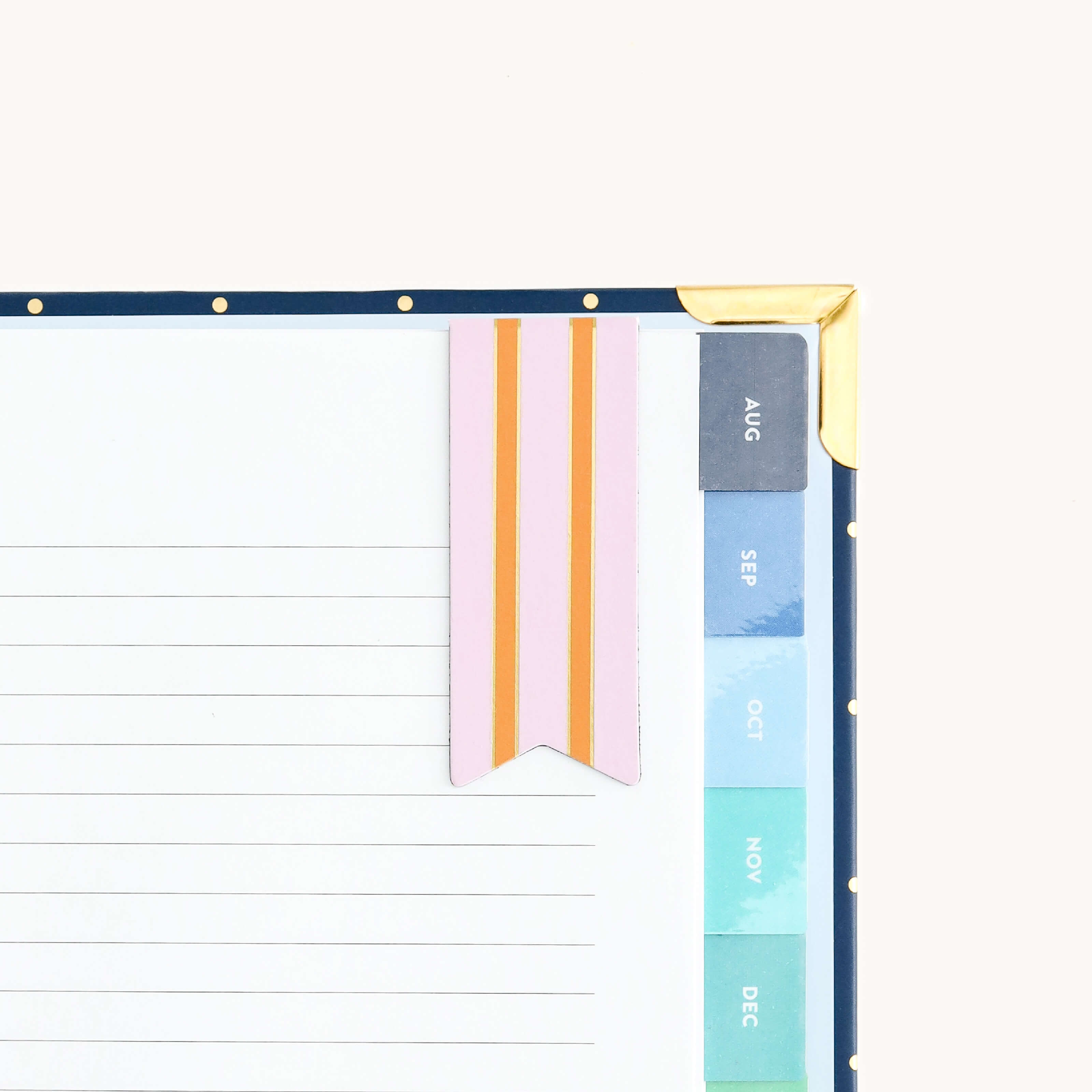 Simplified by Emily Ley | Magnetic Cabana Pinstripe page marker attached to a Planner page. 