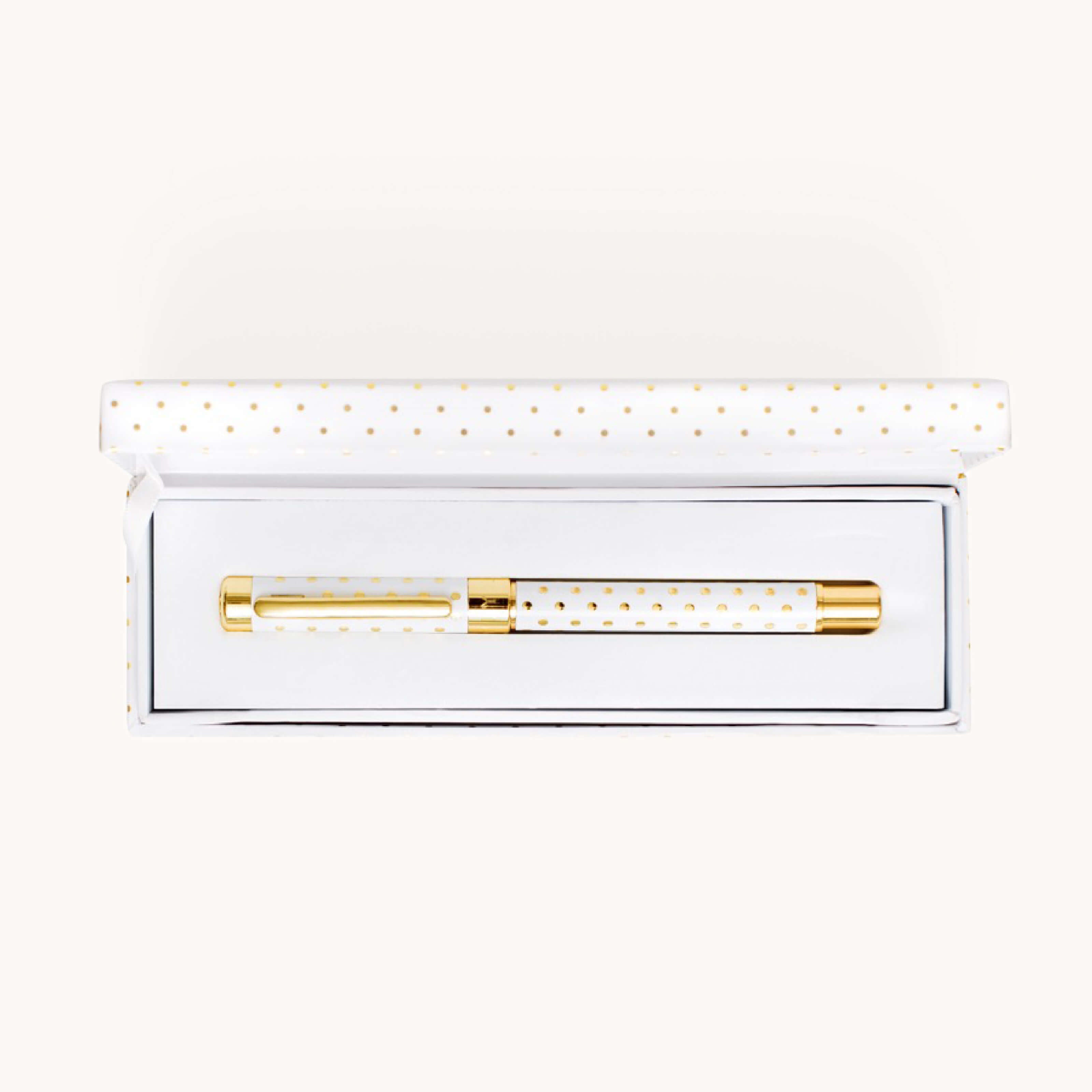 Simplified by Emily Ley | Gold metal pen in Gold Dot design nested in a matching keepsake box. 