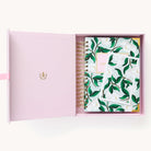 2024-2025 Academic Year Daily Simplified Planner by Emily Ley in the Savannah Blooms cover design, placed inside a light blue and green keepsake box with gold foil detailing. Includes a matching art print for added inspiration. Perfect for organization, time management, and productivity. 