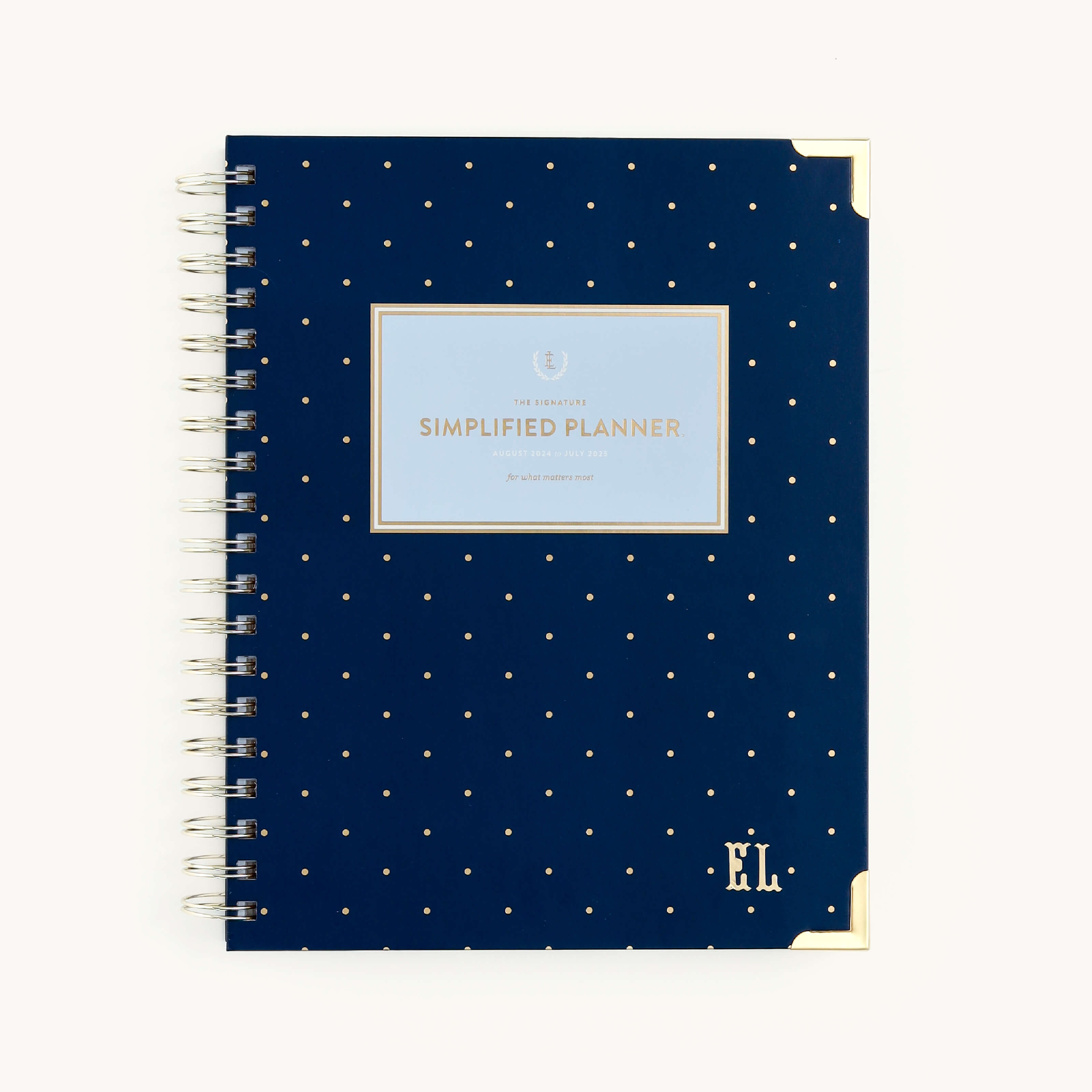 Classic Monogram Vinyl Sticker applied to a Dainty Dot Simplified Planner cover. 