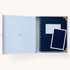 2024-2025 Academic Year Weekly Simplified Planner by Emily Ley in the Dainty Dot cover design, placed inside a light blue and green keepsake box with gold foil detailing. Includes a matching art print for added inspiration. Perfect for organization, time management, and productivity. 