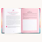 A Sure as the Sunrise by Emily Ley journal from Simplified displays a pink-themed design. The left page titled Day 45: Forts and Sacred Spaces, and right Week 13: Reflection offering lined space for morning reflections, blending quotes and insights, ideal for devotional daily routines.