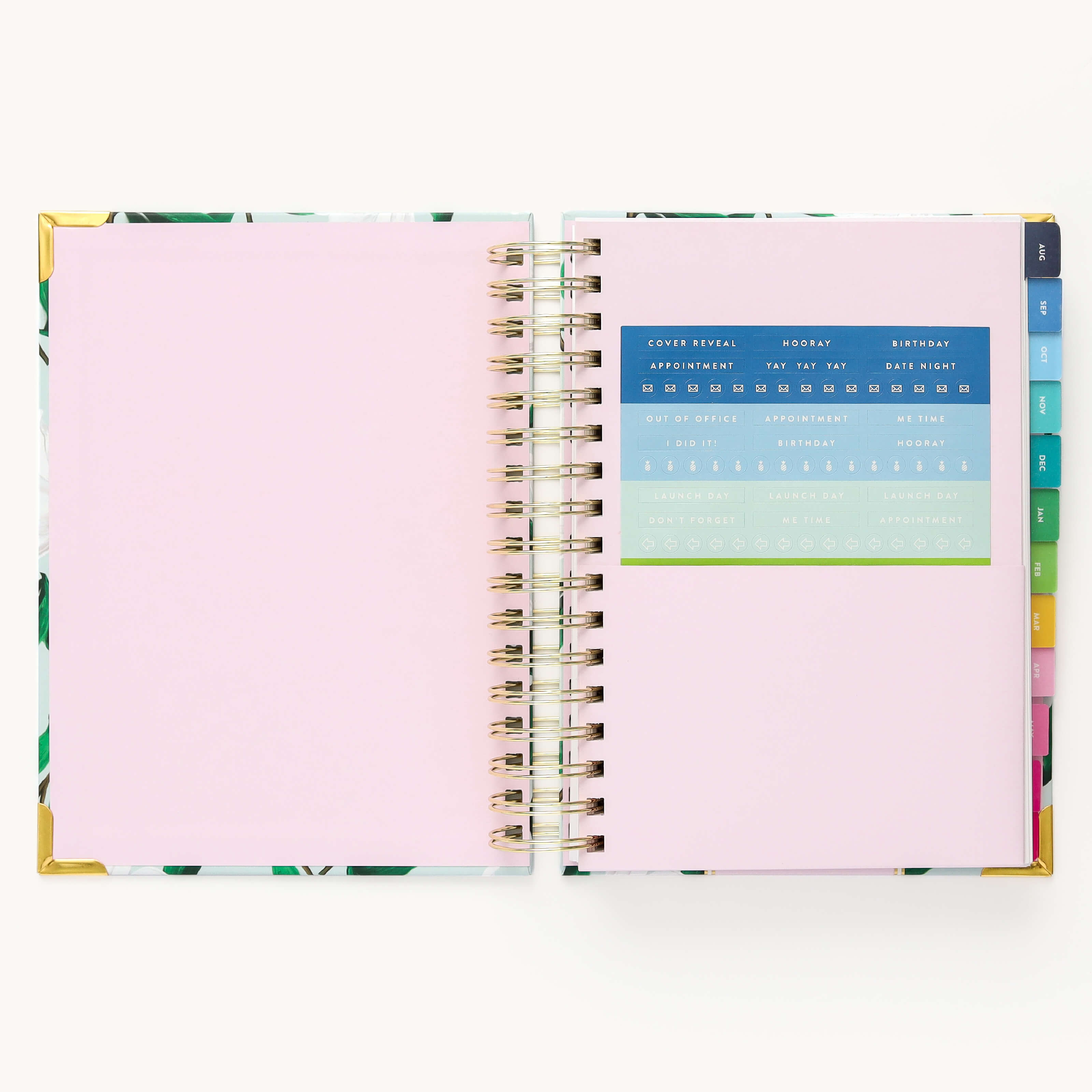 Colorful sticker sheet included in the inner pocket with the 2024-2025 Academic Year Daily Simplified Planner by Emily Ley in the Savannah Blooms cover design for customization. 