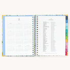 2025 Weekly Simplified Planner by Emily Ley in the Beaufort Birdies cover design open to the yearly calendar overview and holidays list. Features a two-page spread with a full 12-month calendar view on the left and important U.S. holidays on the right. 