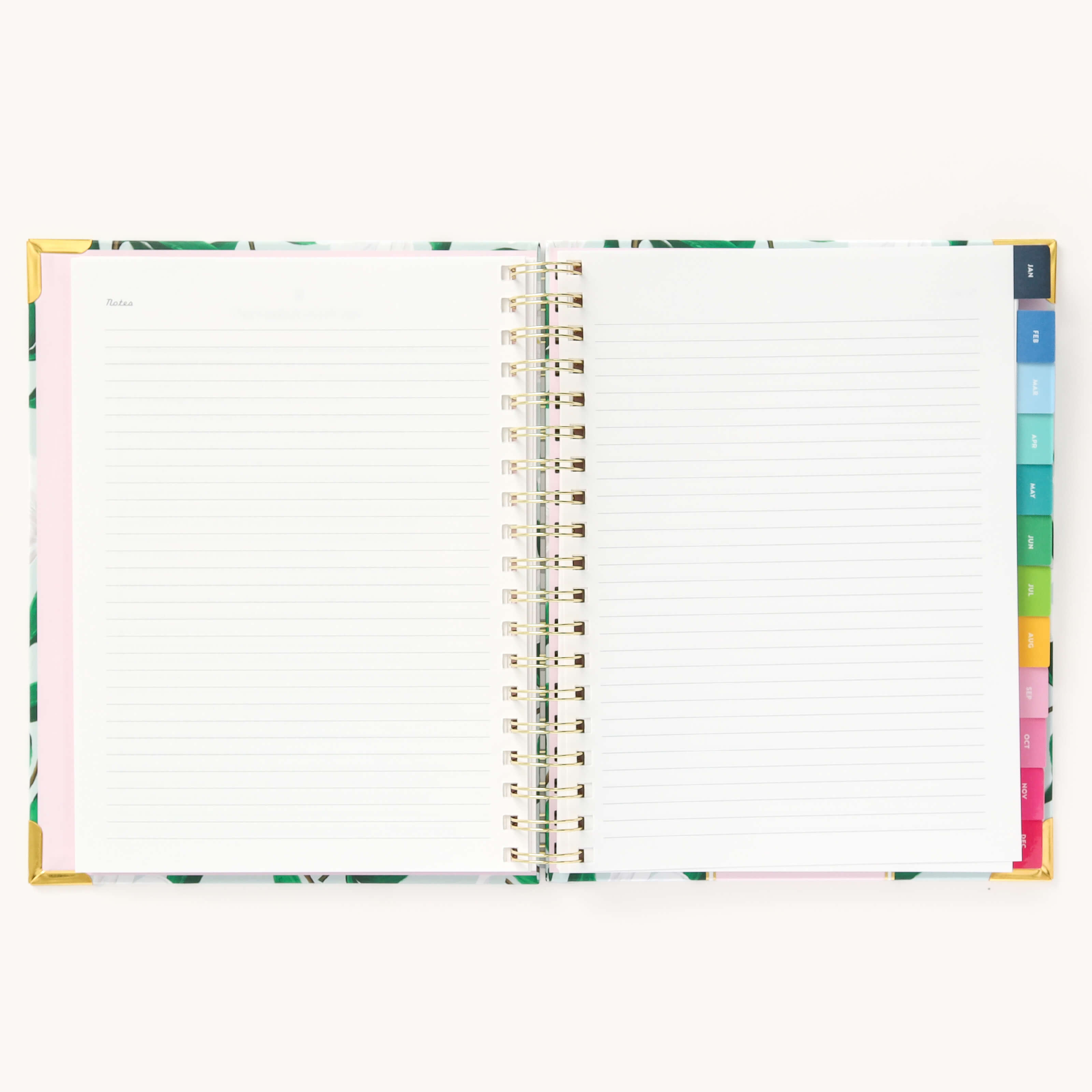 2025 Weekly Simplified Planner in the Savannah Blooms cover design open to the notes pages at the front of the planner. Features a two-page spread with blank lined notes pages. 