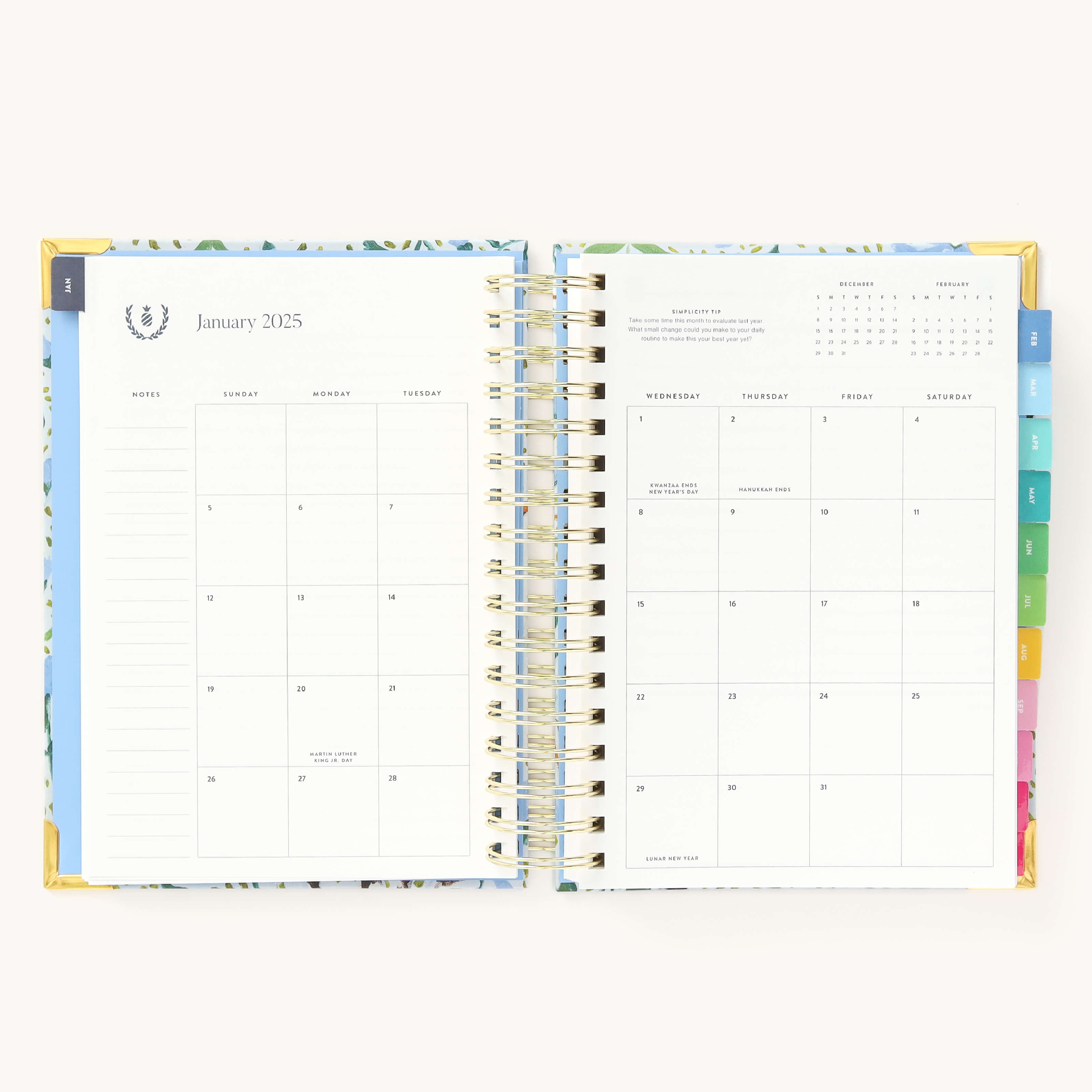 Monthly calendar spread in the 2025 Daily Simplified Planner by Emily Ley in the Beaufort Birdies cover design featuring a clean, minimalistic layout with space for goal setting, appointments, and important dates.