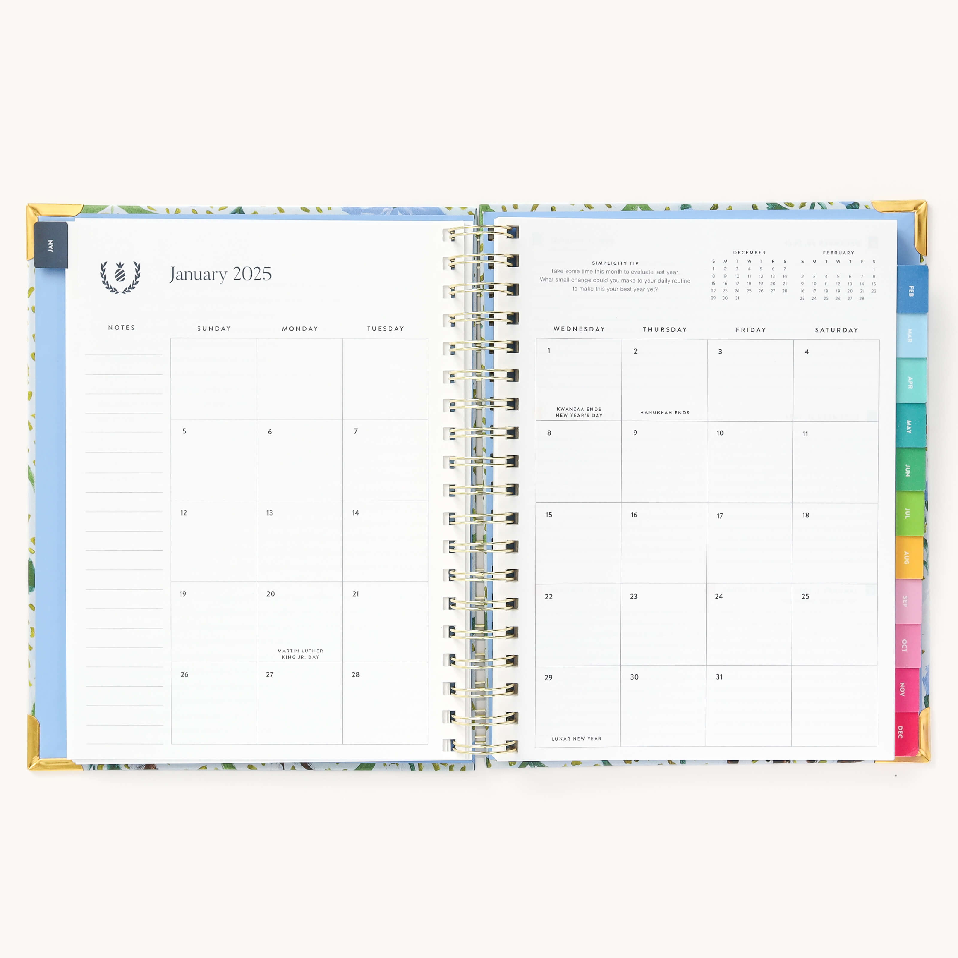 Monthly calendar spread in the 2025 Weekly Simplified Planner by Emily Ley in the Beaufort Birdies cover design featuring a clean, minimalistic layout with space for goal setting, appointments, and important dates.