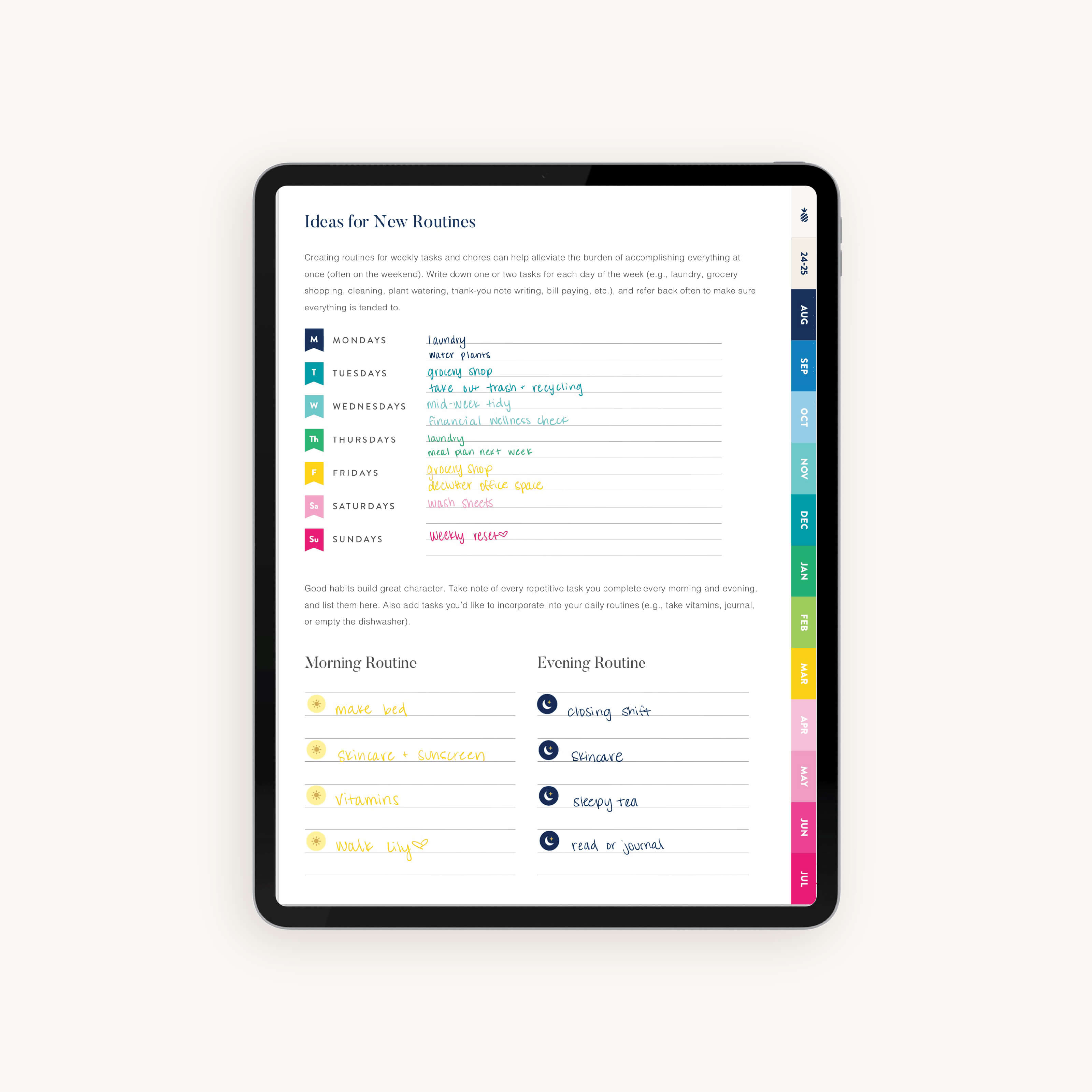 Simplified Prep Work pages in the 2024-2025 Digital Simplified Planner guiding users through goal setting and yearly planning exercises, tailored for a structured digital planning approach.