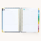 2024-2025 Daily Simplified Planner by Emily Ley in the Dainty Dot cover design open to a two-page daily spread featuring Monday and Tuesday. Features a clean, minimalistic design with lined sections for daily tasks, to-do lists, and notes. Includes color-coded weekday labels, durable spiral binding, and gold corner protectors. 