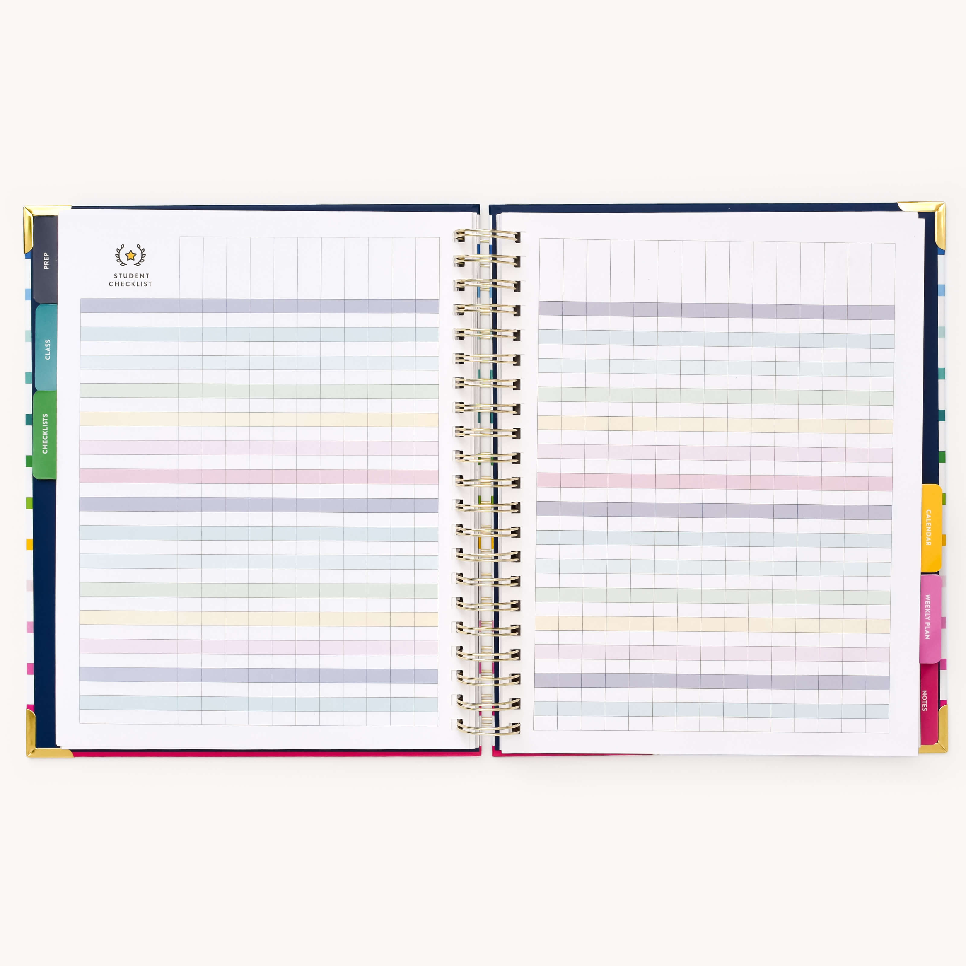 Undated Teacher Planner by Emily Ley open to the Student Checklist grid pages.