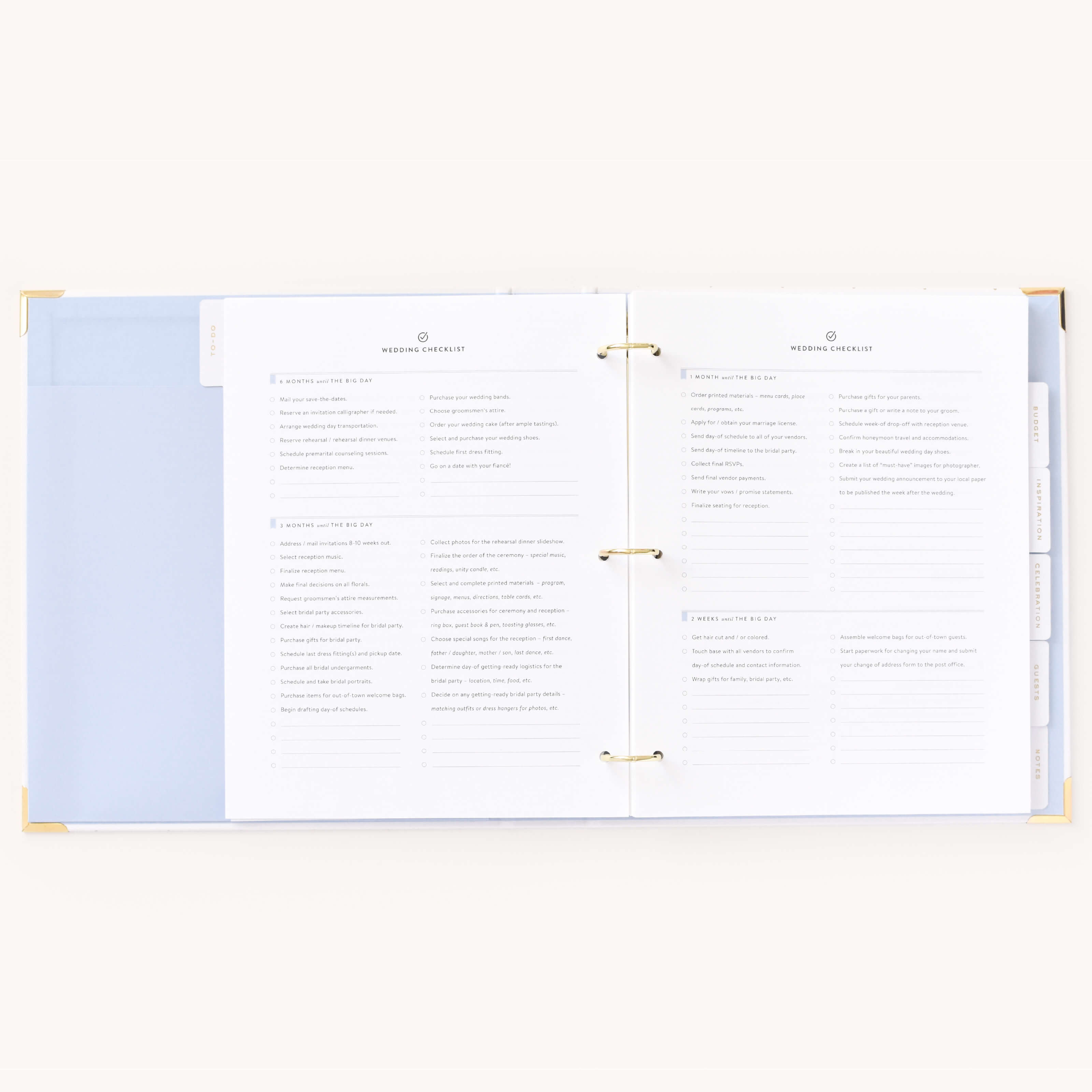 Comprehensive wedding planning checklists within the Simplified Wedding Planner by Emily Ley