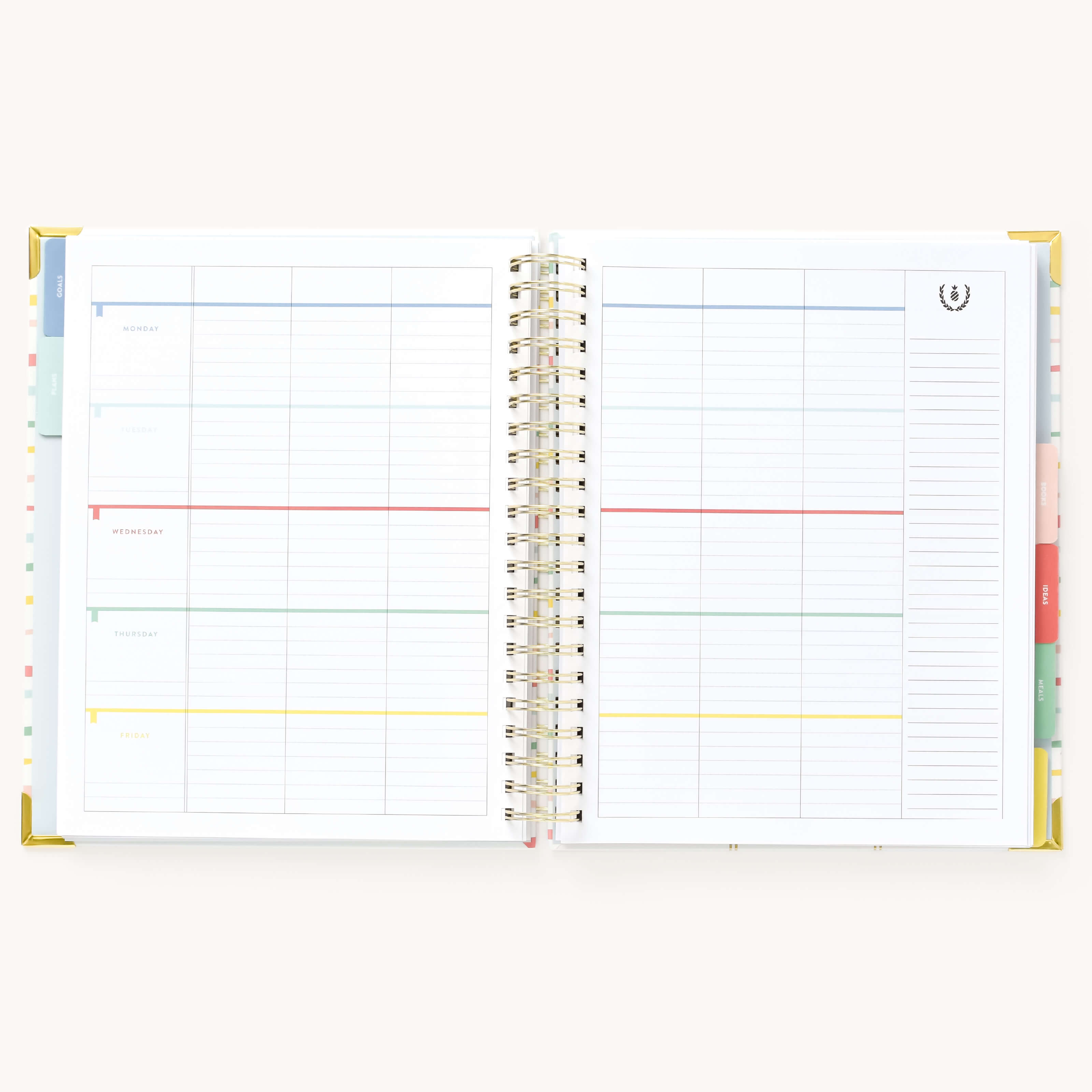 Undated weekly lesson planning spread in the Simplified Homeschool Planner featuring Monday through Friday sections for detailed planning.