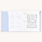 Comprehensive wedding planning checklists accompanied by a watercolor hand-lettered quote within the Simplified Wedding Planner by Emily Ley