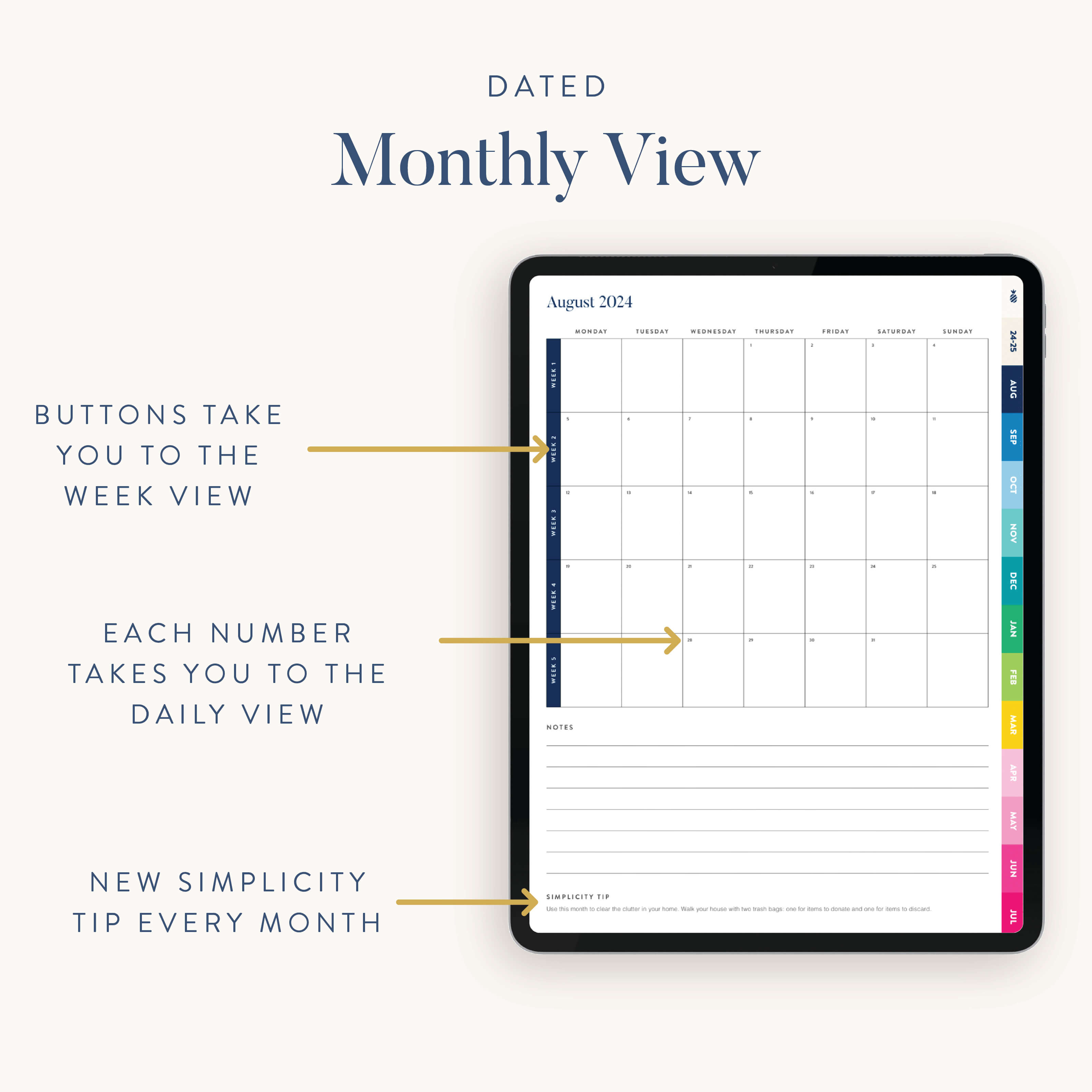 Details of the Monthly View in the 2024-2025 Digital Simplified Planner by Emily Ley