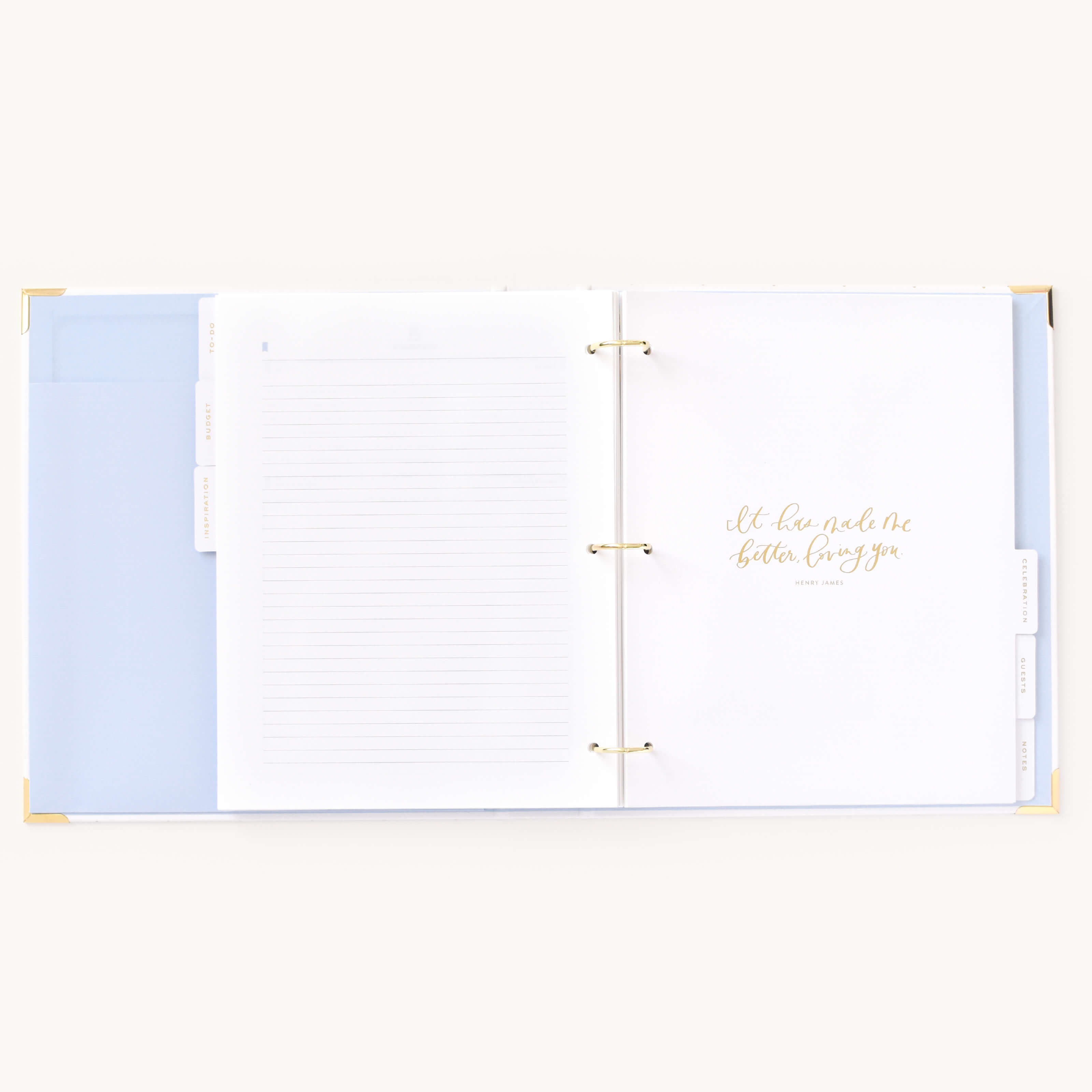 Lined notes pages for additional planning and thoughts accompanied by an inspirational quote in the Simplified Wedding Planner.