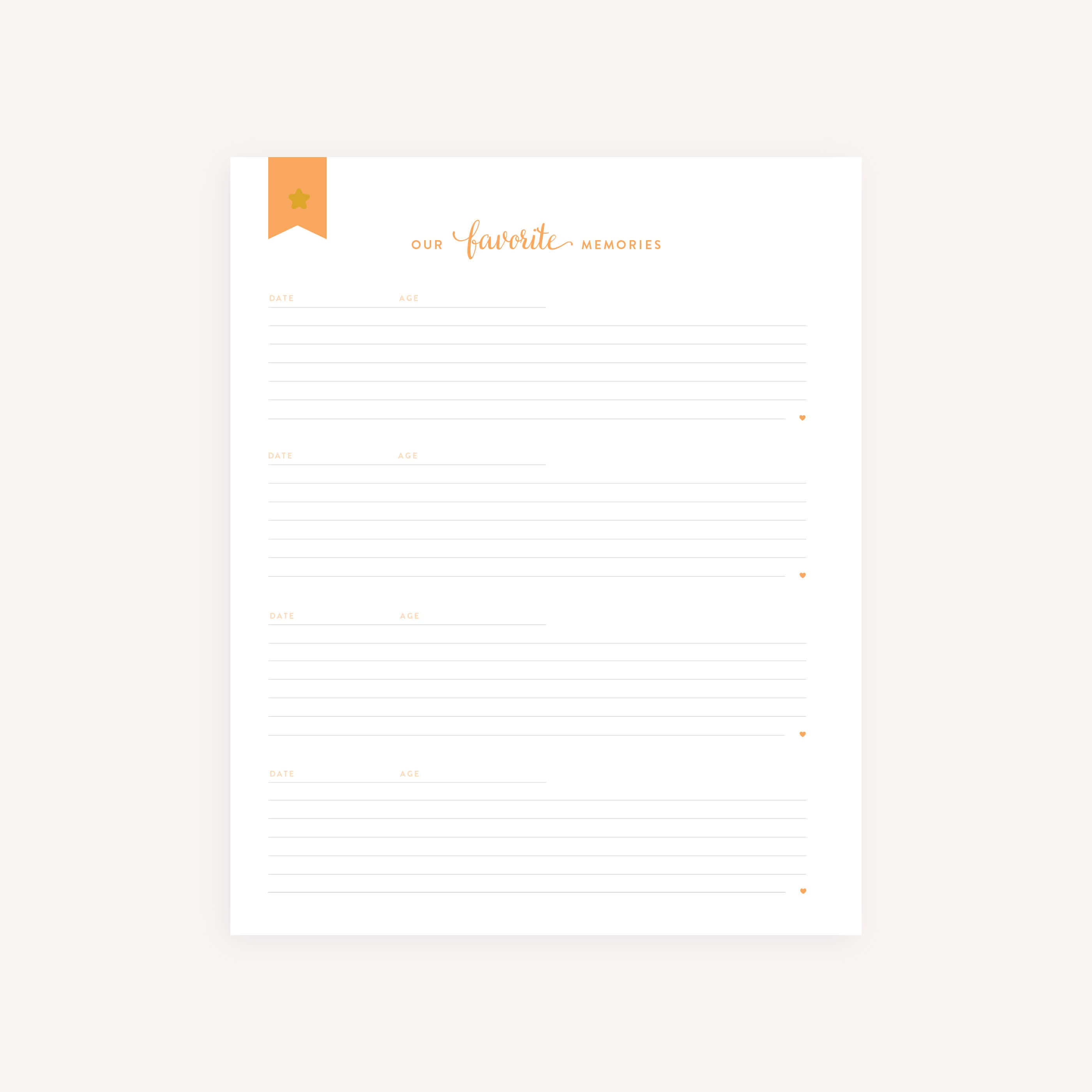 'Our Favorite Memories' page, a space to reflect on cherished family moments.