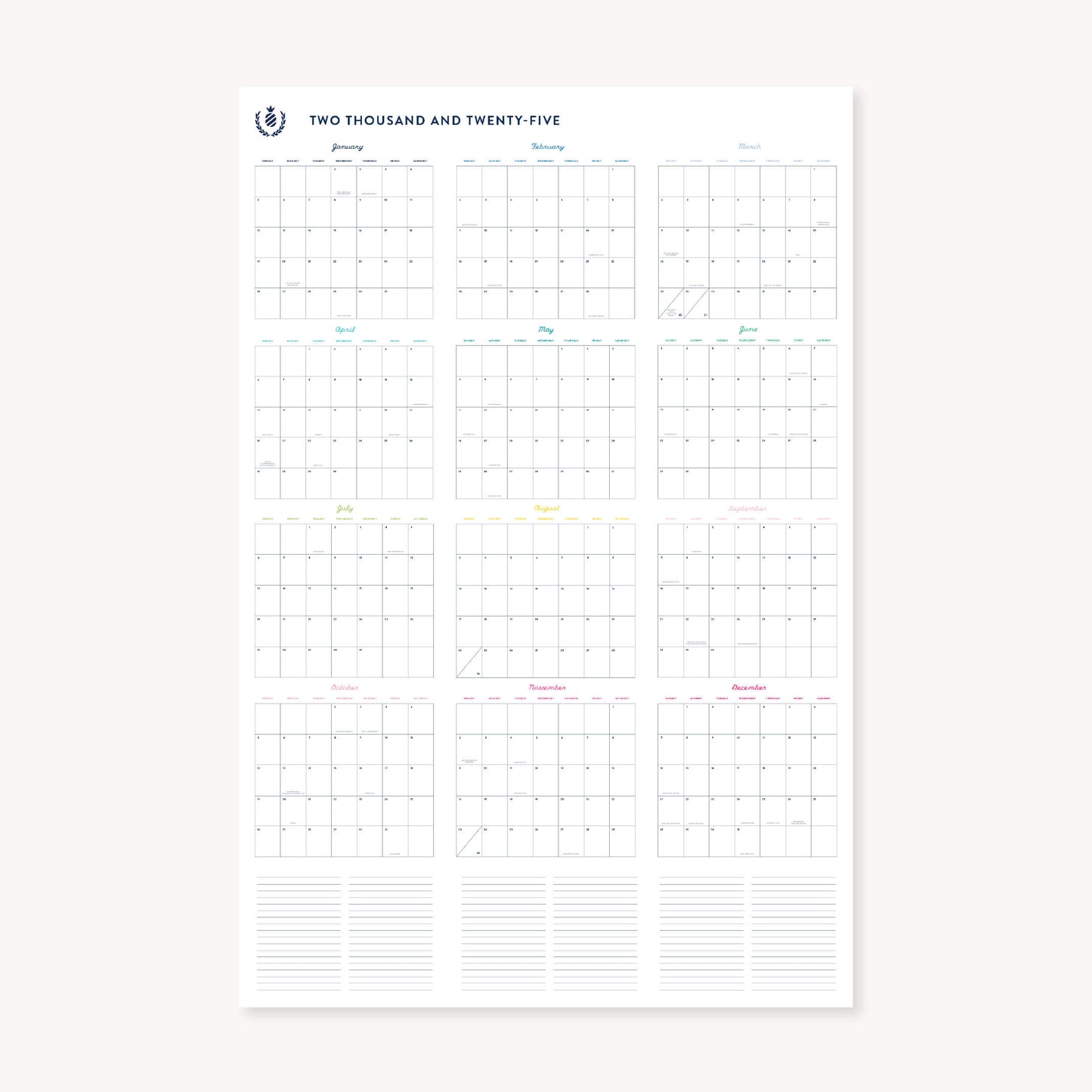 Happy Stripe Vertical Printable Wall Calendar