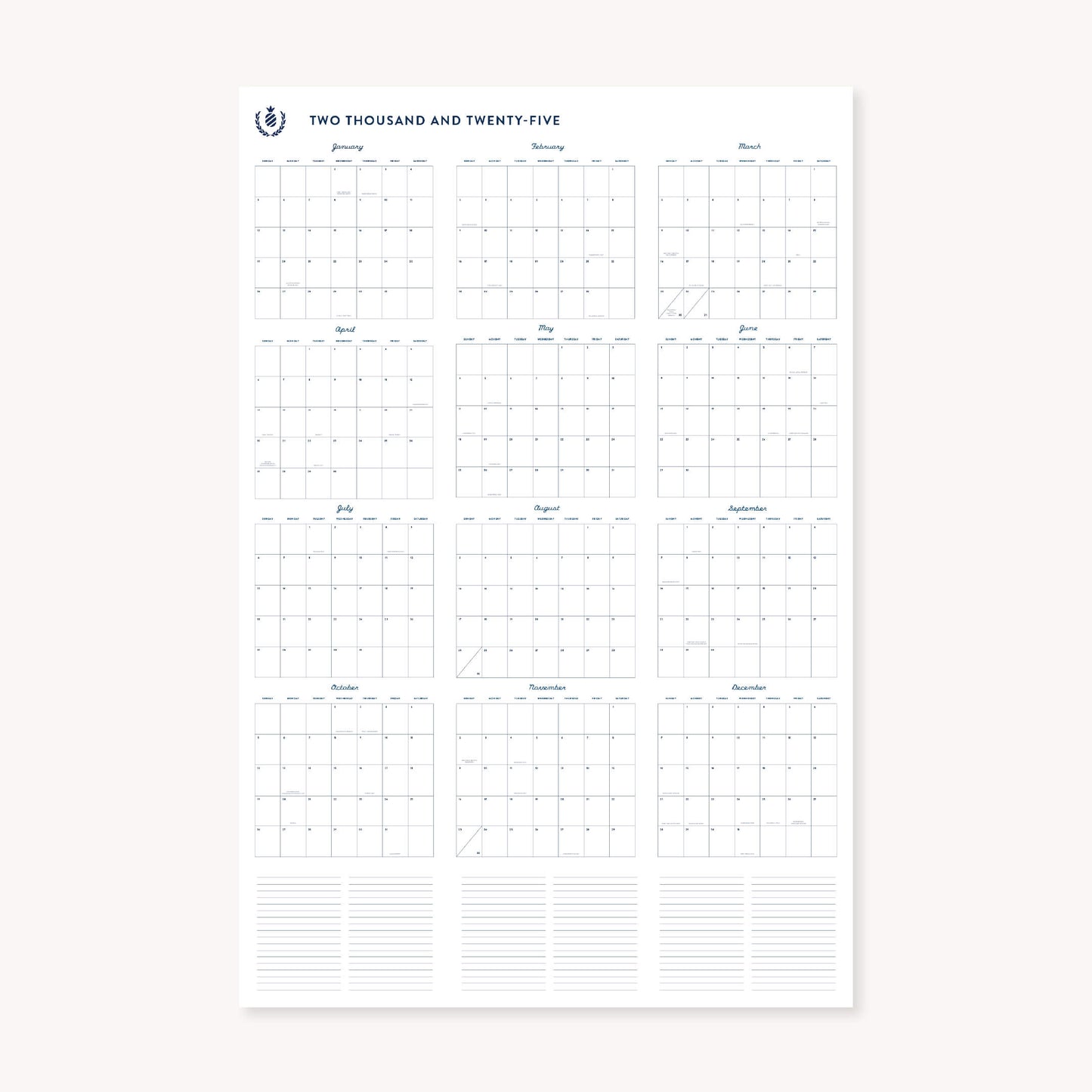 Navy Vertical Printable Wall Calendar