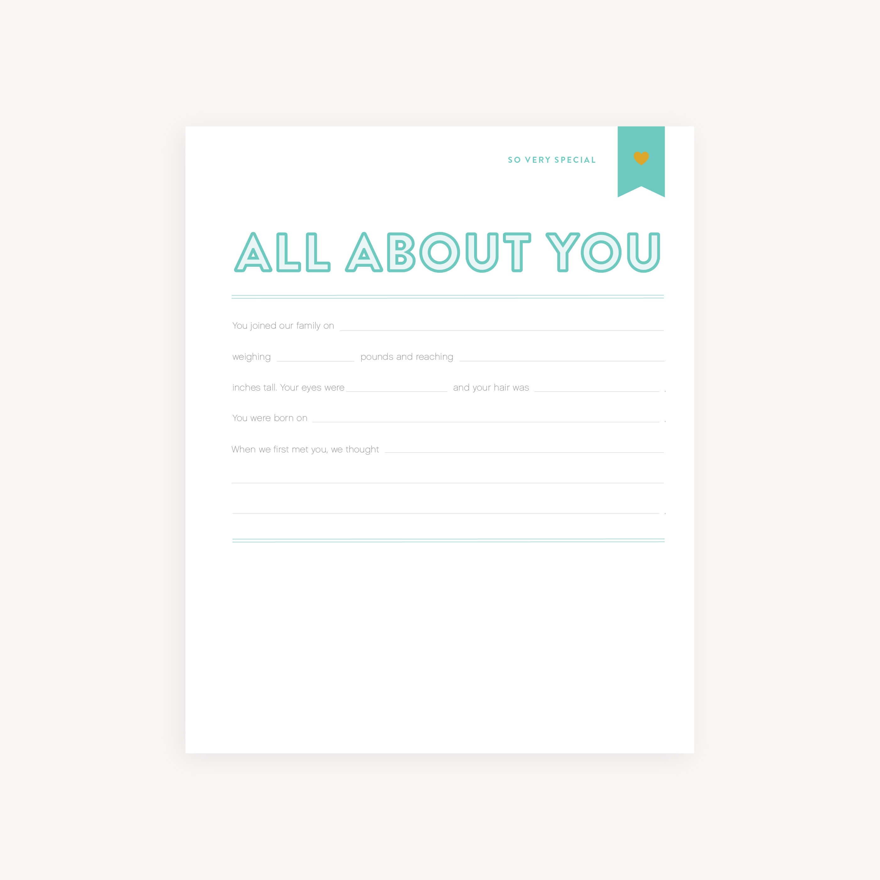 'All About You' page, focusing on the child's personal details and characteristics.