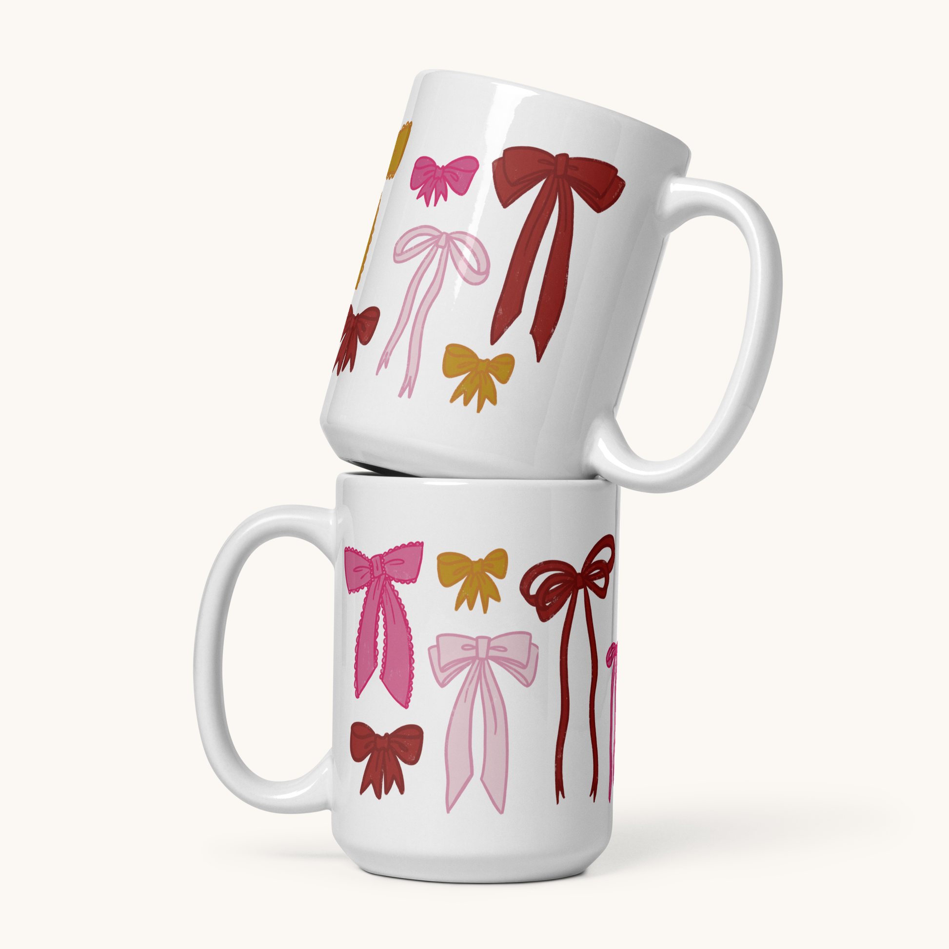 Festive Bows Mugs Stacked