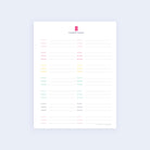 The Simplified Password Tracker - Printable features a light blue background with sections for account names, usernames, and passwords. Each section has colored headings to ensure easy organization.