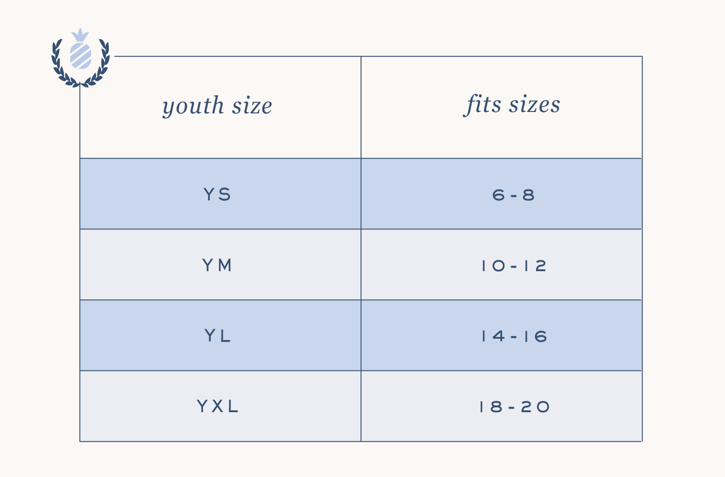 Youth T-Shirt Size Chart