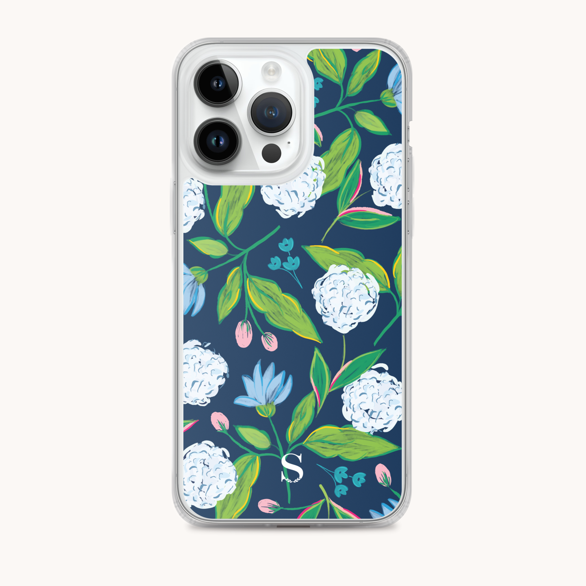 NAVY HYDRANGEAS IPHONE CASE